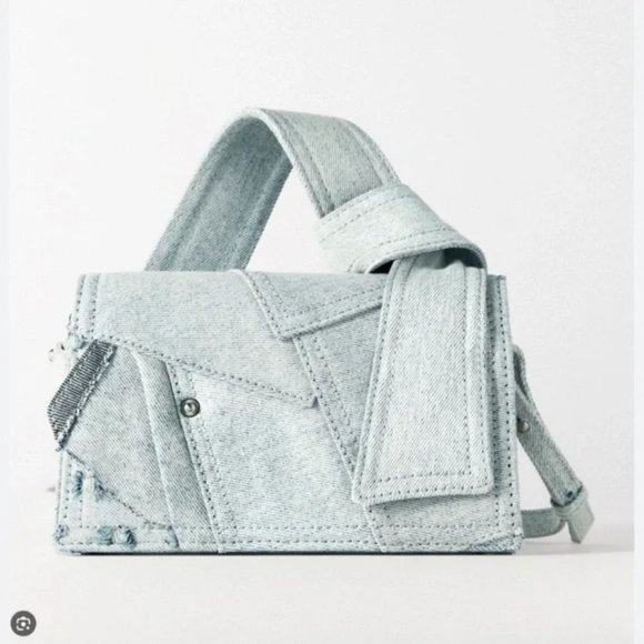 ZARA DENIM GRAY PATCHWORK DENIM MINI CITY BAG - Picture 3 of 9